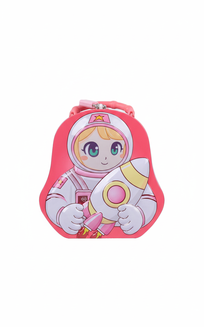 GenZ Piggy Bank for Kids – Space Kid Money Saving Tin Coin Bank with Lock and Key, Metal, Boys (Blue)