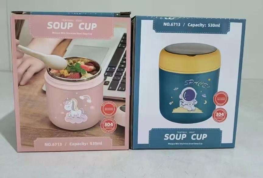 GenZ Stainless Steel Lunch Box, Soup Cup, Insulated Water Cup with Spoon, Lunch Container Leakproof Food Flask, Hot Food Soup (Pack of 1) Mix Color