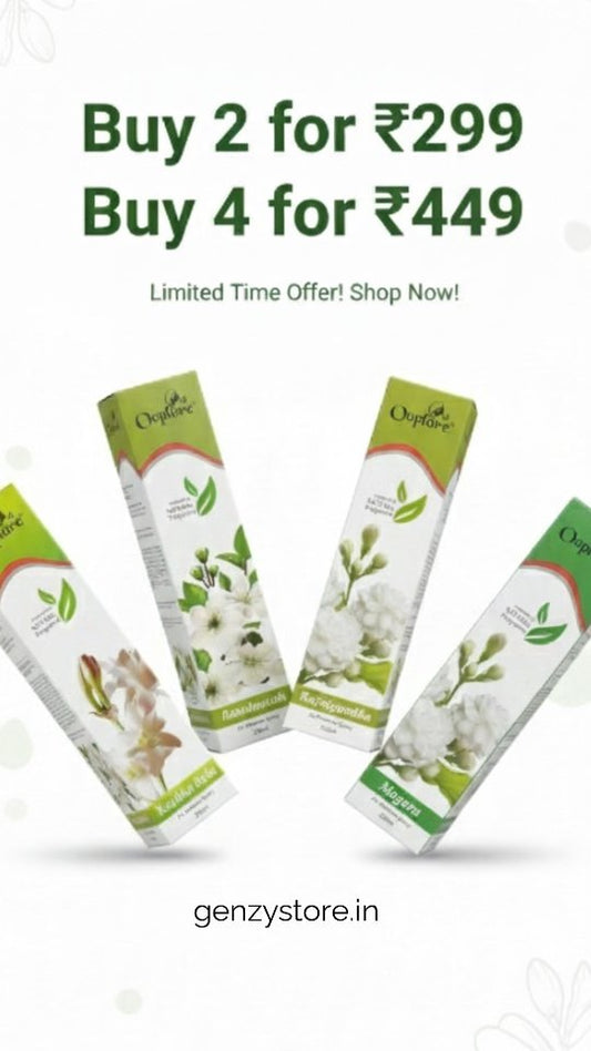 GenZ Ooplore Natural Fragrance Kachha Bela, Air Freshner Spray 250ML, Home, Car, Hospital, Shop, Office, Restaurant, Perfume Spray, Pack of 2