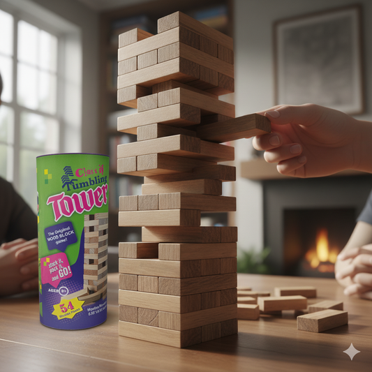 GenZ 54 Pcs Wood Tumbling Tower Stacking Toys, Best Educational Puzzle Game for Indoor & Outdoor, Challenging Wooden Blocks Games for Adults & Kids