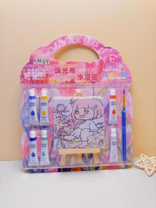 GenZ DiY Painting Kit - Little Artist - Canvas Painting - Paint Colors - Pack of 1 Set - Water Color Paint 2 Canvas 15x17 cm - Colour KIT Random Design