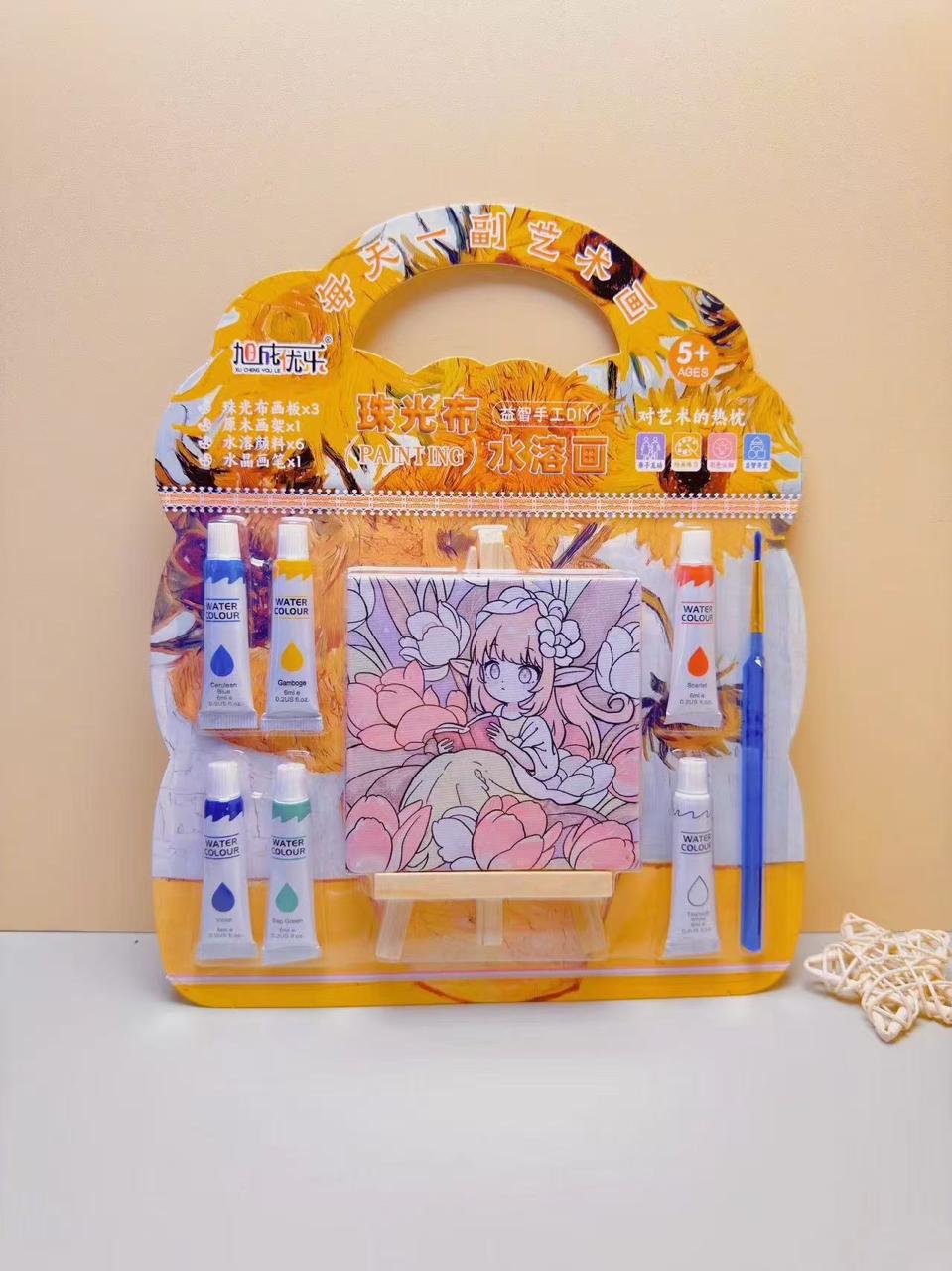 GenZ DiY Painting Kit - Little Artist - Canvas Painting - Paint Colors - Pack of 1 Set - Water Color Paint 2 Canvas 15x17 cm - Colour KIT Random Design