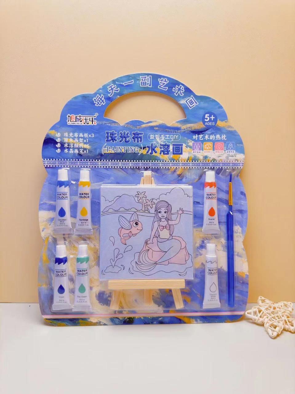 GenZ DiY Painting Kit - Little Artist - Canvas Painting - Paint Colors - Pack of 1 Set - Water Color Paint 2 Canvas 15x17 cm - Colour KIT Random Design