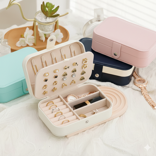 GenZ Leather Mini Jewelry Travel Case Jewelry Organizer Portable Jewelry Box Travel Mini Storage Organizer Portable Display Box For Rings Earrings
