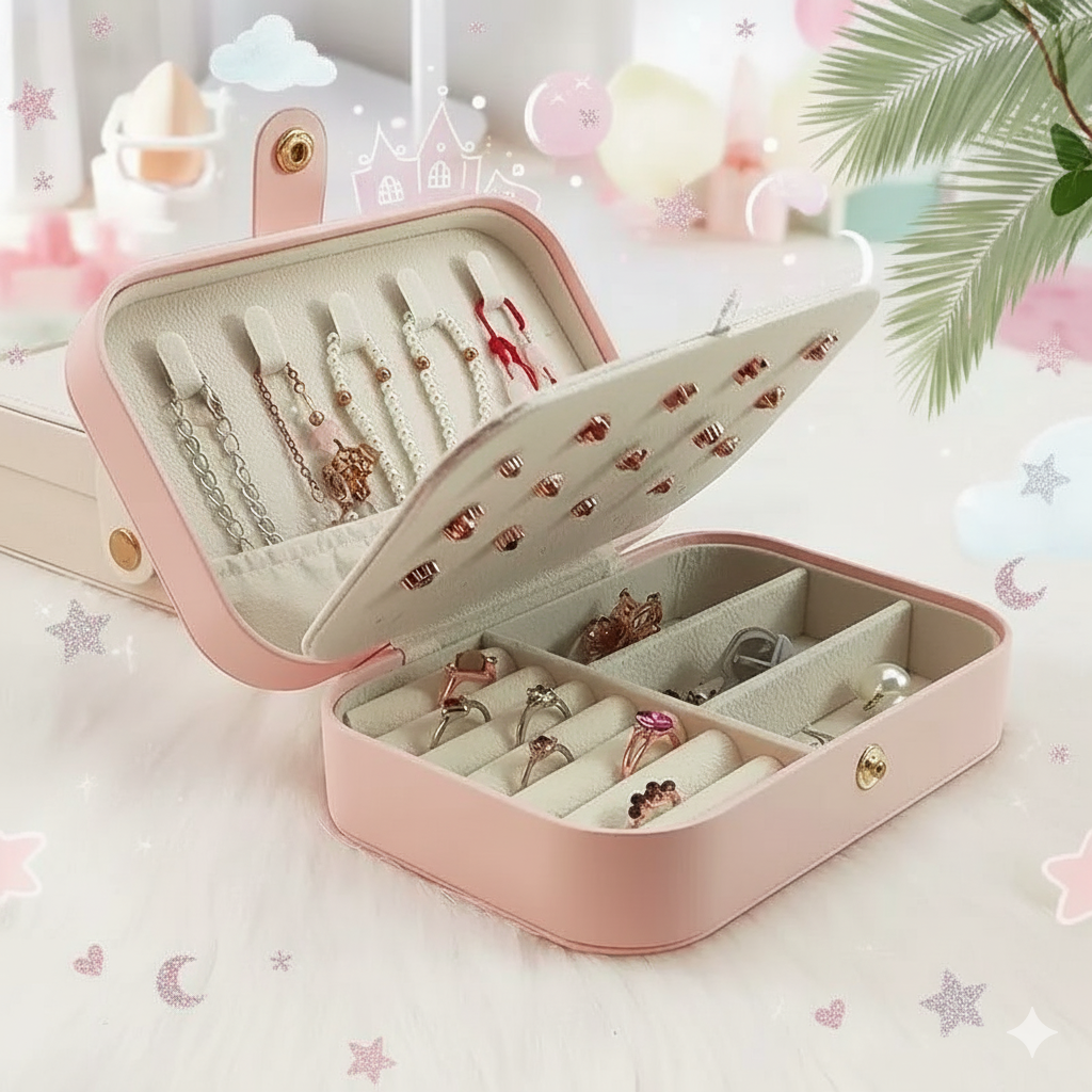 GenZ Leather Mini Jewelry Travel Case Jewelry Organizer Portable Jewelry Box Travel Mini Storage Organizer Portable Display Box For Rings Earrings