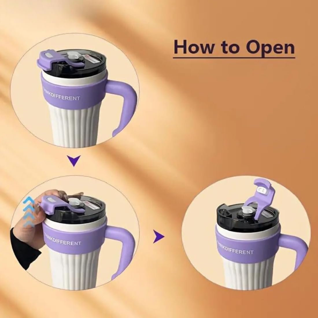 GenZ Coffee Cups, Vacuum Cup with Straw Insulated Travel Mug Tumbler with Handle Portable Outdoor Sports Handle Car Cup Double Wall Stainless Steel